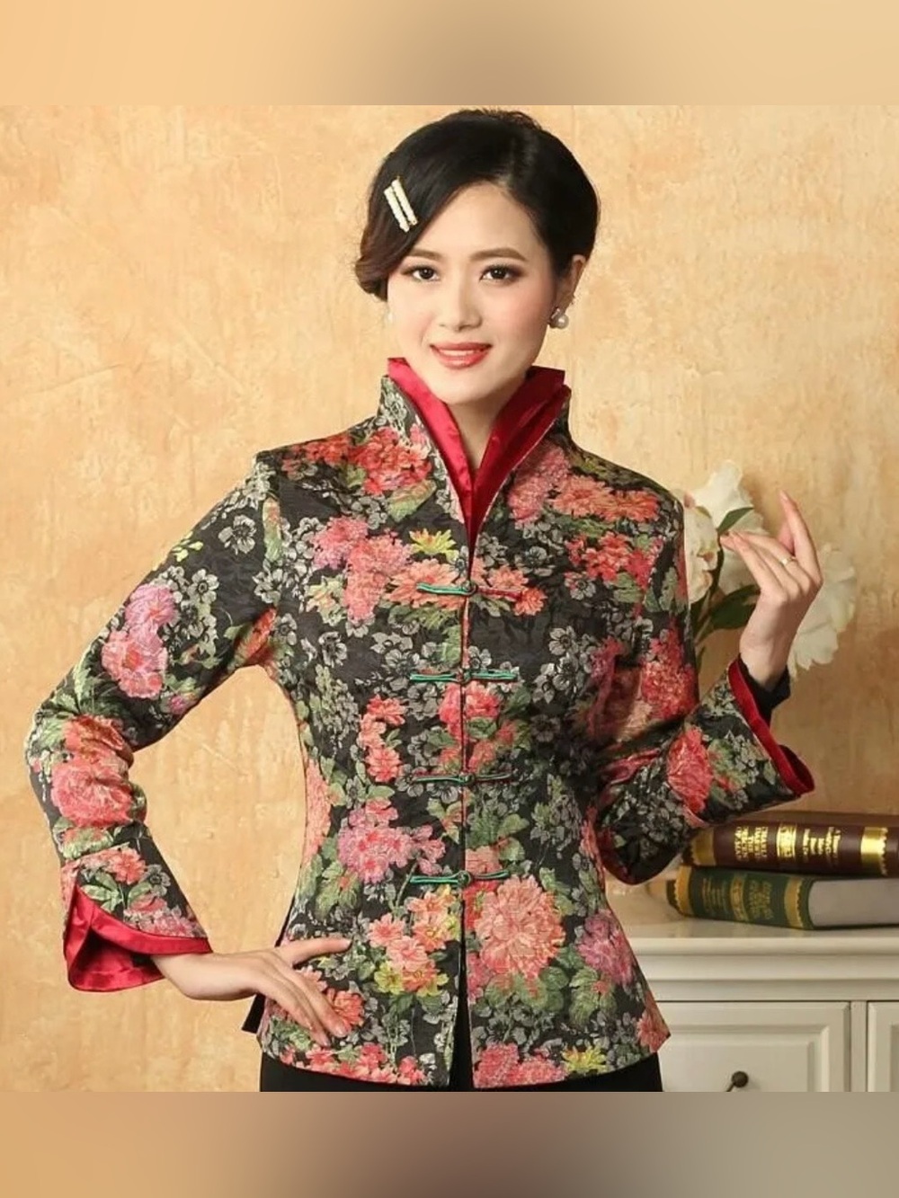 Miniye Traditional Chinese Style Women's V-Neck Jacket Coat Floral SZ 3XL